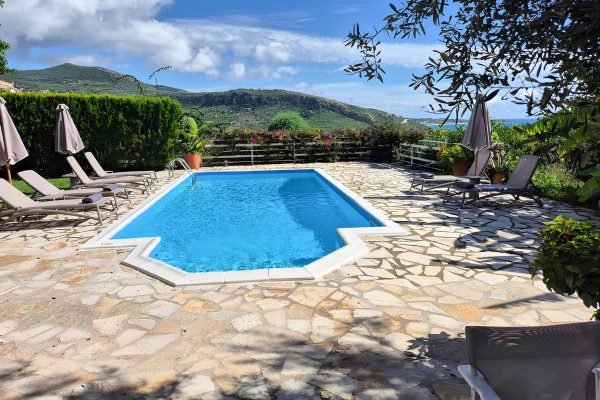 View of the pool of the villa in Katelios - property id 3341